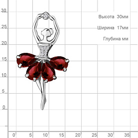 Брошь Аквамарин - Серебро 925, Гранат, Фианит (арт. 7263303А.5)