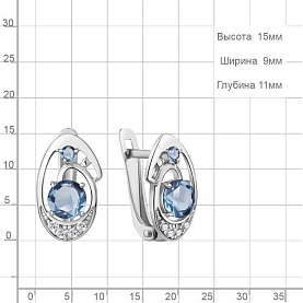 Серьги Аквамарин - Серебро 925, Топаз, Фианит (арт. 4965505А.5)