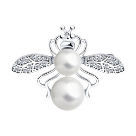 Брошь SOKOLOV - Серебро 925, Жемчуг имитация, Фианит (арт. 94040297)