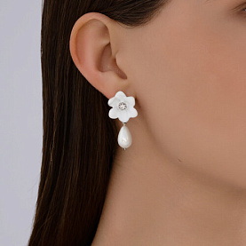 Серьги SOKOLOV - Серебро 925, Жемчуг синтетический, Фианит, Эмаль (арт. 94026908)