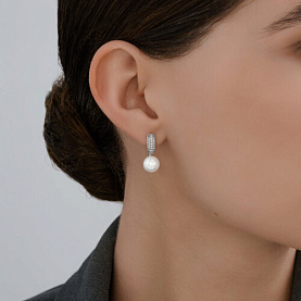 Серьги SOKOLOV - Серебро 925, Жемчуг синтетический, Фианит (арт. 94027001)