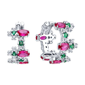 Серьги SOKOLOV - Серебро 925, Синтетический рубин, Фианит (арт. 84020041)