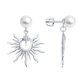 Серьги SOKOLOV - Серебро 925, Жемчуг имитация, Фианит (арт. 94027329)