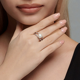 Кольцо SOKOLOV - Серебро 925, Жемчуг культивированный, Фианит (арт. 92014409)