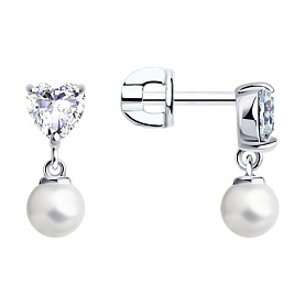 Серьги SOKOLOV - Серебро 925, Жемчуг имитация, Фианит (арт. 94025616)