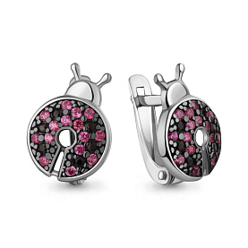 Серьги Аквамарин - Серебро 925, Синтетический рубин, Фианит (арт. 400502ВЧ.5)