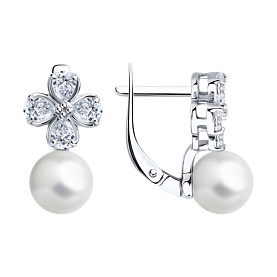 Серьги SOKOLOV - Серебро 925, Жемчуг имитация, Фианит (арт. 94026827)