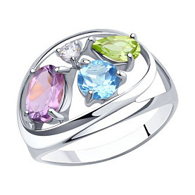 Кольцо Diamant - Серебро 925, Аметист, Топаз, Фианит, Хризолит (арт. 94-310-00659-1)