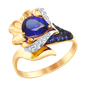 Кольцо SOKOLOV - Золото 585, Синтетический сапфир , Фианит (арт. 714828)