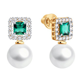 Серьги SOKOLOV - Золото 585, Жемчуг культивированный, Синтетический изумруд (арт. 792471)