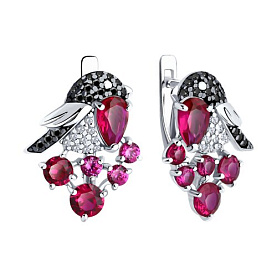 Серьги SOKOLOV - Серебро 925, Синтетический рубин, Фианит (арт. 94022616)
