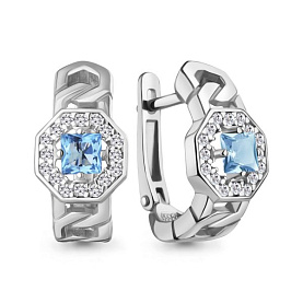 Серьги Аквамарин - Серебро 925, Топаз swiss, Фианит (арт. 45013305А.5)