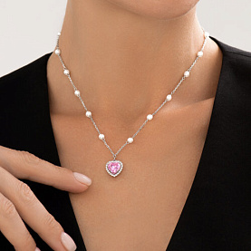 Колье SOKOLOV - Серебро 925, Жемчуг имитация, Фианит (арт. 94071227)