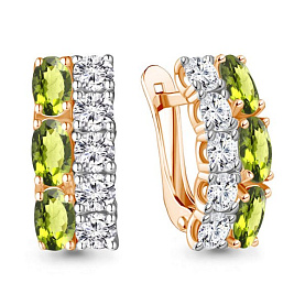 Серьги Аквамарин - Серебро 925, Фианит, Хризолит (арт. 4429607А.6)