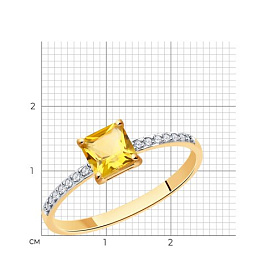 Кольцо SOKOLOV - Золото 375, Фианит, Цитрин (арт. 37716763)