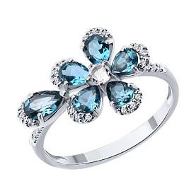 Кольцо SOKOLOV - Золото 585, Горный хрусталь, Топаз лондон, Фианит (арт. 717359-3)