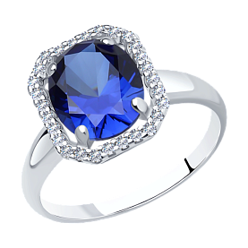 Кольцо SOKOLOV - Серебро 925, Синтетический сапфир , Фианит (арт. 88010013)