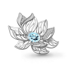 Брошь Аквамарин - Серебро 925, Топаз, Фианит (арт. 7747702А.5)