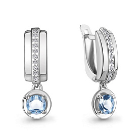 Серьги Аквамарин - Серебро 925, Топаз, Фианит (арт. 4321805А.5)
