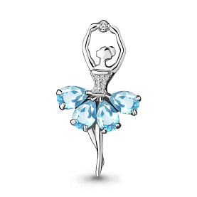 Брошь Аквамарин - Серебро 925, Топаз, Фианит (арт. 7263302А.5)