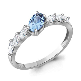 Кольцо Аквамарин - Серебро 925, Топаз, Фианит (арт. 65030205.5)