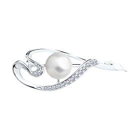 Брошь SOKOLOV - Серебро 925, Жемчуг имитация, Фианит (арт. 94040037)