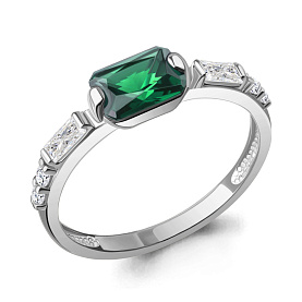 Кольцо Аквамарин - Серебро 925, Синтетический изумруд, Фианит (арт. 67838АГ.5)