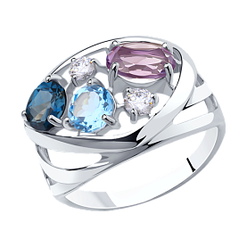 Кольцо Diamant - Серебро 925, Аметист, Топаз, Топаз лондон, Фианит (арт. 94-310-00658-1)