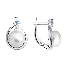 Серьги Diamant - Серебро 925, Жемчуг культивированный, Фианит (арт. 94-320-01111-1)