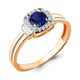 Кольцо Аквамарин - Серебро 925, Синтетический сапфир , Фианит (арт. 66567Б.6)