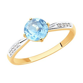 Кольцо SOKOLOV - Золото 375, Топаз, Фианит (арт. 37715466)