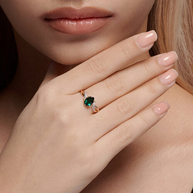 Кольцо SOKOLOV - Золото 585, Синтетический изумруд, Фианит (арт. 716328)