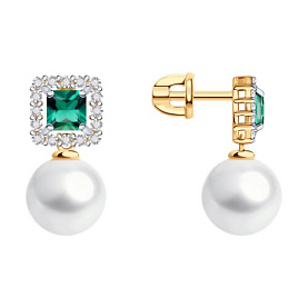 Серьги SOKOLOV - Золото 585, Жемчуг культивированный, Синтетический изумруд (арт. 792471)