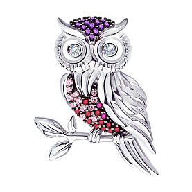 Брошь SOKOLOV - Серебро 925, Фианит, Синтетический рубин (арт. 94040177)