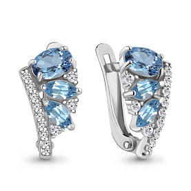Серьги Аквамарин - Серебро 925, Синтетический топаз, Фианит (арт. 4968605А.5)