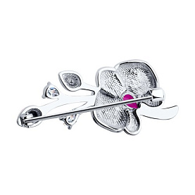 Брошь SOKOLOV - Серебро 925, Синтетический рубин, Фианит, Эмаль (арт. 94040325)