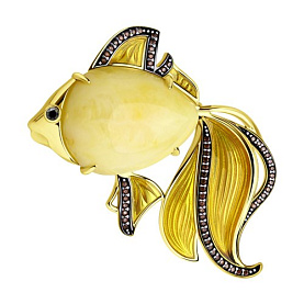 Брошь SOKOLOV - Серебро 925, Фианит, Янтарь пресс. (арт. 83040021)