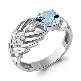 Кольцо Аквамарин - Серебро 925, Топаз, Фианит (арт. 65004602А.5)