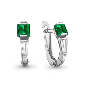 Серьги Аквамарин - Серебро 925, Синтетический изумруд, Фианит (арт. 400182П.5)