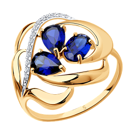 Кольцо SOKOLOV - Золото 375, Синтетический сапфир , Фианит (арт. 37714733)