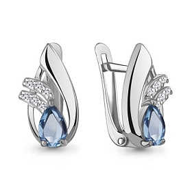 Серьги Аквамарин - Серебро 925, Топаз, Фианит (арт. 4329405А.5)