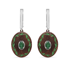 Серьги Кабаровских - Серебро 925, Эмаль, Изумруд (арт. 12-675-1285)