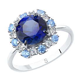Кольцо SOKOLOV - Серебро 925, Синтетический сапфир , Фианит (арт. 88010059)