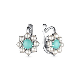 Серьги Дар - Серебро 925, Бирюза, Жемчуг имитация (арт. С-3989рк438804)