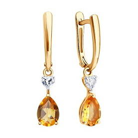 Серьги SOKOLOV - Золото 585, Фианит, Цитрин (арт. 729365)