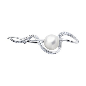 Брошь SOKOLOV - Серебро 925, Жемчуг культивированный, Фианит (арт. 94040021)