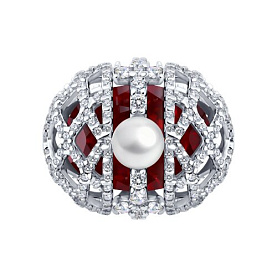 Кольцо SOKOLOV - Серебро 925, Жемчуг культивированный, Синтетический рубин, Фианит (арт. 84010037)