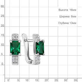 Серьги Аквамарин - Серебро 925, Синтетический изумруд, Фианит (арт. 400529АГ.5)