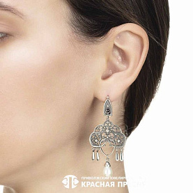 Серьги Красная пресня - Серебро 925, Жемчуг имитация (арт. 3368274)