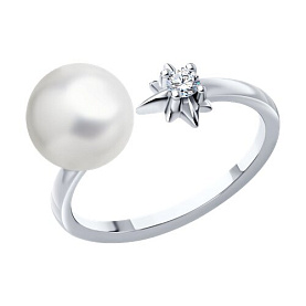 Кольцо SOKOLOV - Серебро 925, Жемчуг имитация, Фианит (арт. 94013685)
